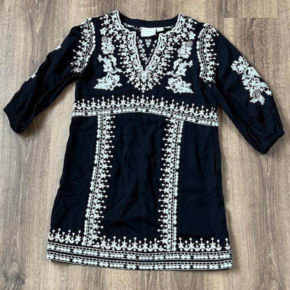 Maeve Anthropologie Shiloh Black White Embroidered Tunic Dress Size 2 - Picture 6 of 13